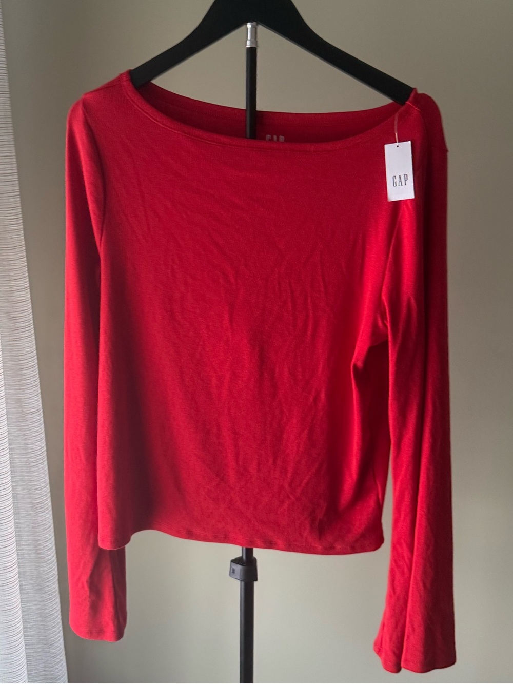 NWT GAP Red Long-Sleeve Boatneck Top SZ L